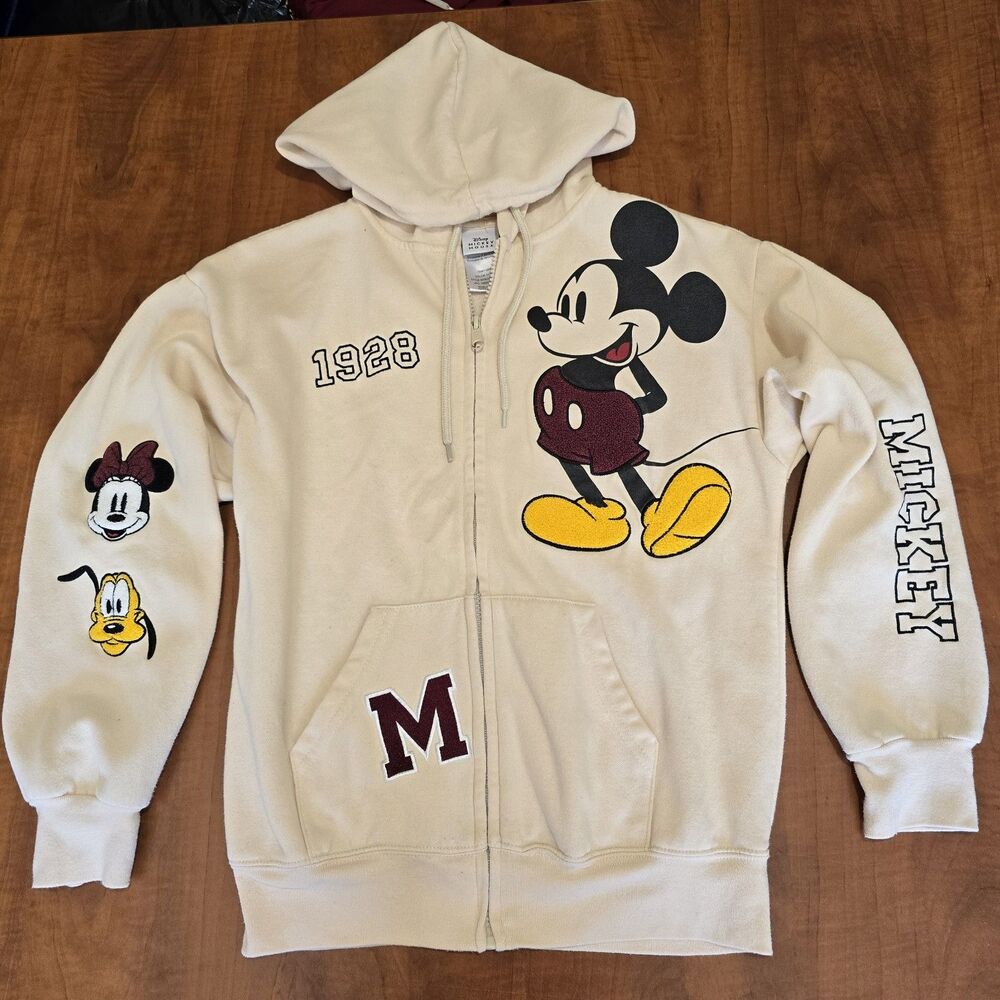 Disney Mickey Mouse & Friends Full Zip Embroidered Patchwork Varsity Hoodie XS